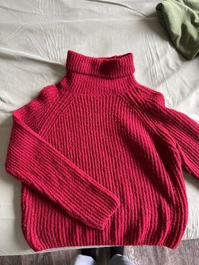 Garage Red Ribbed Turtleneck Sweater